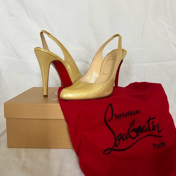 Christian Louboutin Gold Shimmer Slingback Heels